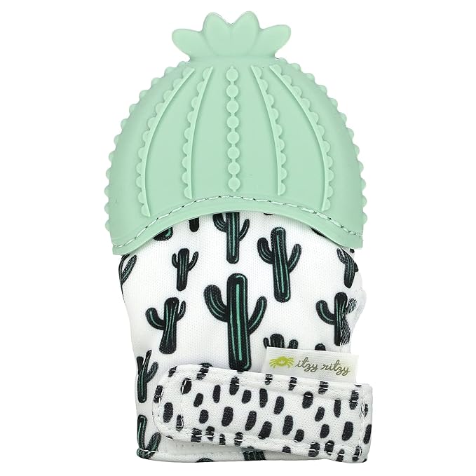 Itzy Ritzy Silicone Teething Mitt - Soothing Infant Teething Mitten with Adjustable Strap, Crinkle Sound & Textured Silicone to Soothe Sore & Swollen Gums 3 Mos