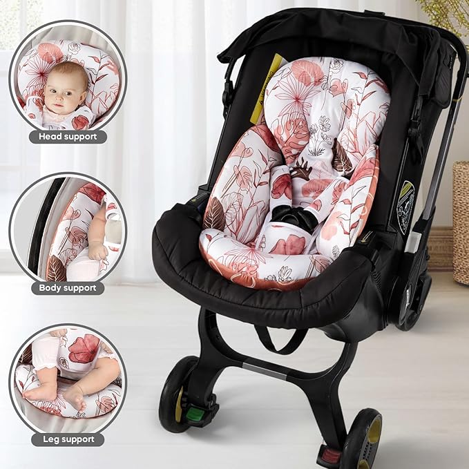 Mamatepe Infant Car Seat Insert, Baby Seat Head and Body Support for Newborn, Soft Breathable, Reversible Design, Fits for Stroller, Baby Swing, Rocker, Bassinets, Pushchair, Orange