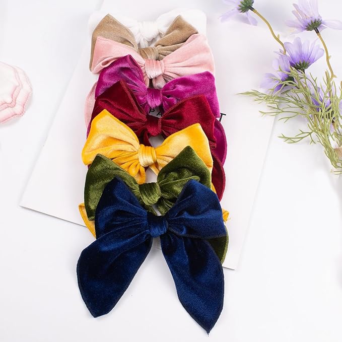 Velvet 5 Inch Swallowtail Fable Hair Bow Alligator Hair Clips 8Pcs for