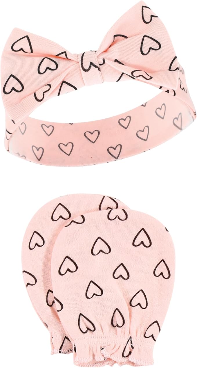 Hudson Baby Baby Girls' Cotton Headband and Scratch Mitten Set