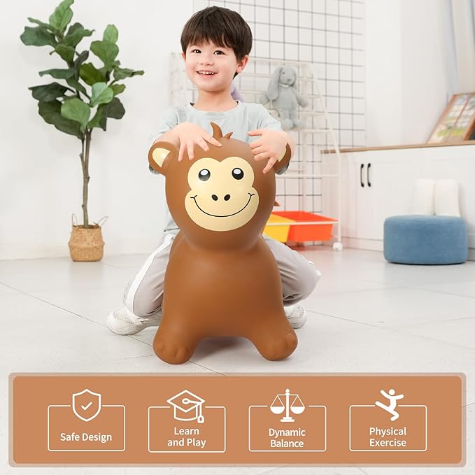 INPANY Bouncy Monkey Hopper Toys, Toddlers Inflatable Animal Hopping Horse 2 3 4 Yr