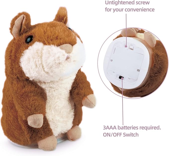 HOMILY Talking Hamster, Repeats What You Say Plush Animal Toy Electronic Hamster Mouse for Boys
