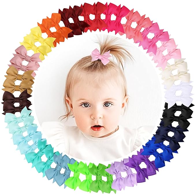 48PCS OAOLEER Fully Lined Hair Clips and Bows for Baby 24 Color D-48pcs)