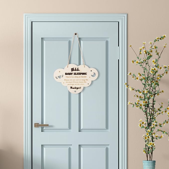 Baby Sleeping Sign Plaque, 9.06x6.1in Wooden Do Not Ring Doorbell