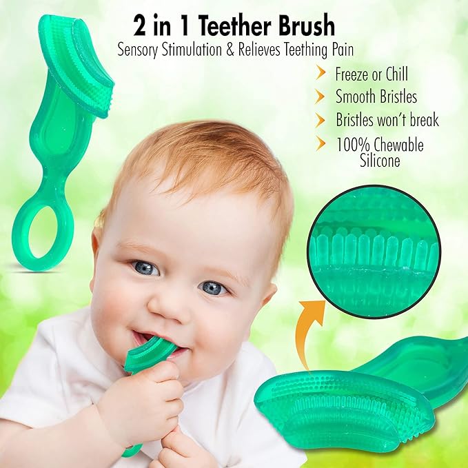 Brilliant Oral Care Baby?Ös First Toothbrush, Smooth Silicone Bristles Gently Clean Tender Teeth and Gums 4+ Months, 1 Pack