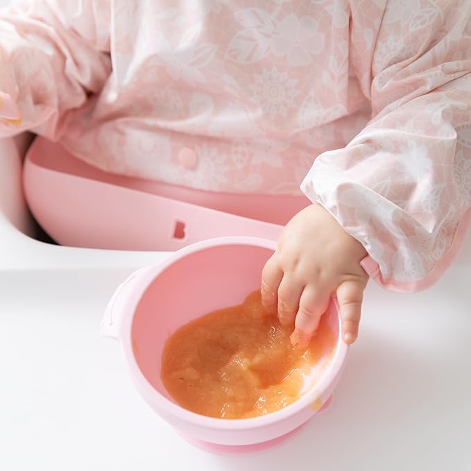 Bumkins Baby Bowl, Silicone Baby Feeding Set with Suction for Baby and Toddler, Includes Spoon and Lid, First Feeding Set, Essential for Baby Led Weaning for Babies 4 Months, Pink