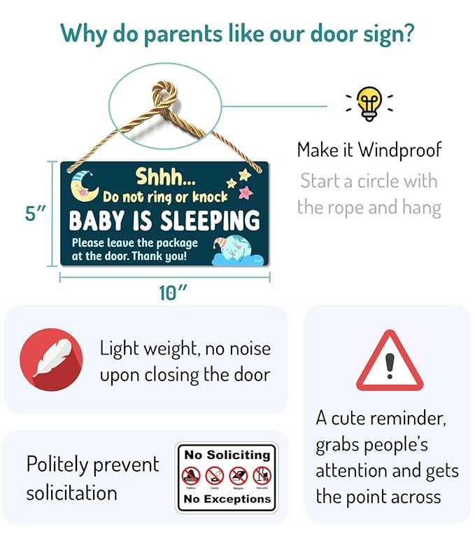 Funplus Baby Sleeping Sign for Front Door - Do Not Knock or Ring 10?│x5??PVC
