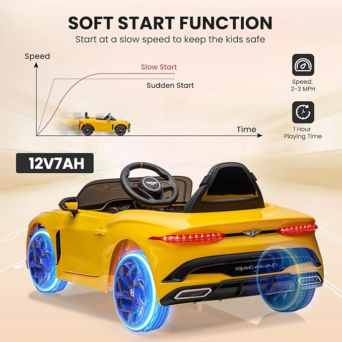 Hetoy 12V Kids Ride On Car, Licensed Bentley Bacalar Electric Vehicles w/Parent Remote Control 3 Speeds,