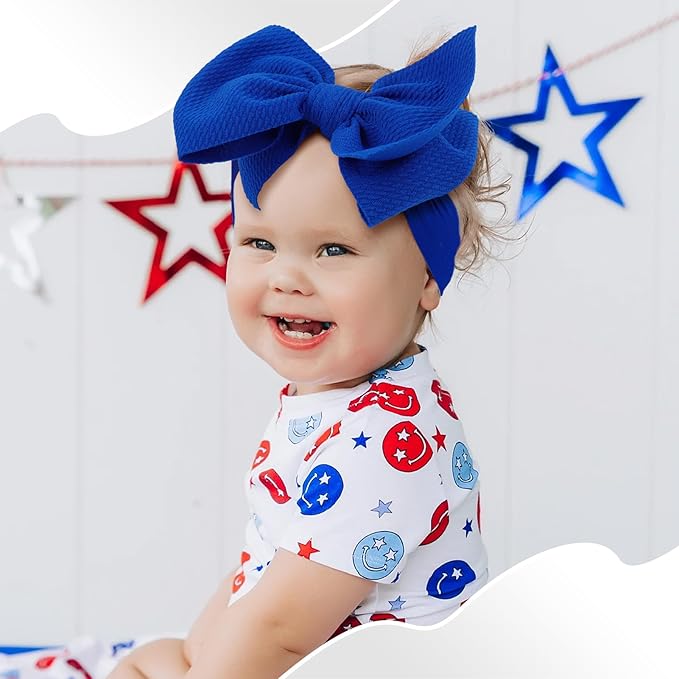 YanJie Baby Headbands Red Hair Bow Blue Headband Baby Bow 0-6 Months