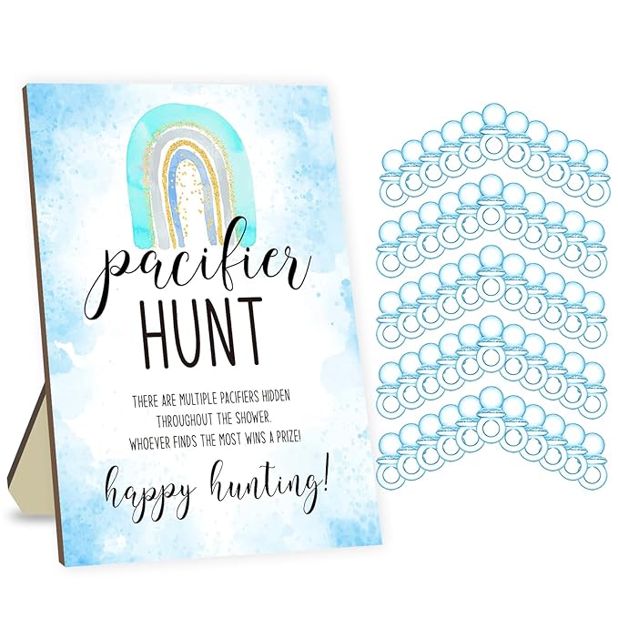 Pacifier Hunt Game for Baby Shower, Baby Shower Game Sets 50 Blue
