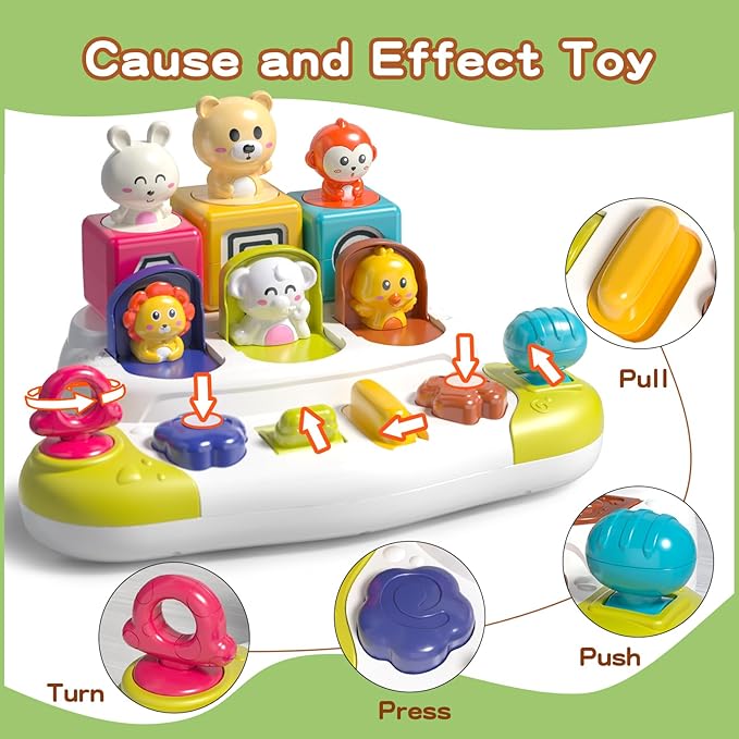 Interactive Baby Pop up Animal Toys, Montessori Toy Cause and Effect for 1 Year Old Boys Girls 9-12-18 Months 1-2