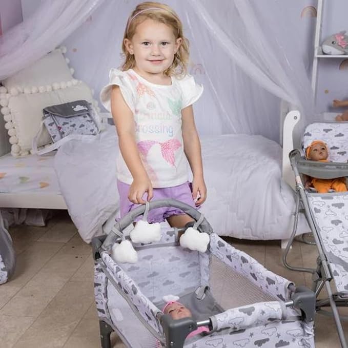 ADORA Baby Doll Crib/Bed/Playpen, Twinkle Stars Deluxe Pack N Play 7-Piece Set Fits Dolls up to 20 inches 3 Clouds 3+