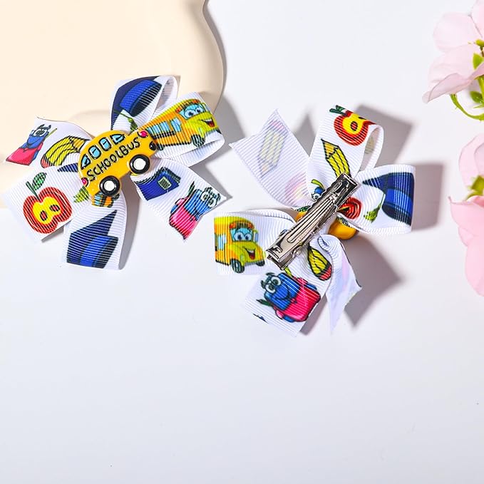 2Packs Back to School Bow Hair Clips School Bus Hair