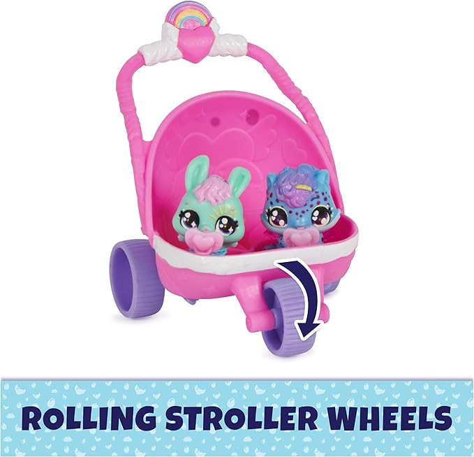 Hatchimals Alive, Hatch N’ Stroll Playset with Stroller Toy and 2 Mini Figures in Self-Hatching Eggs 3 and