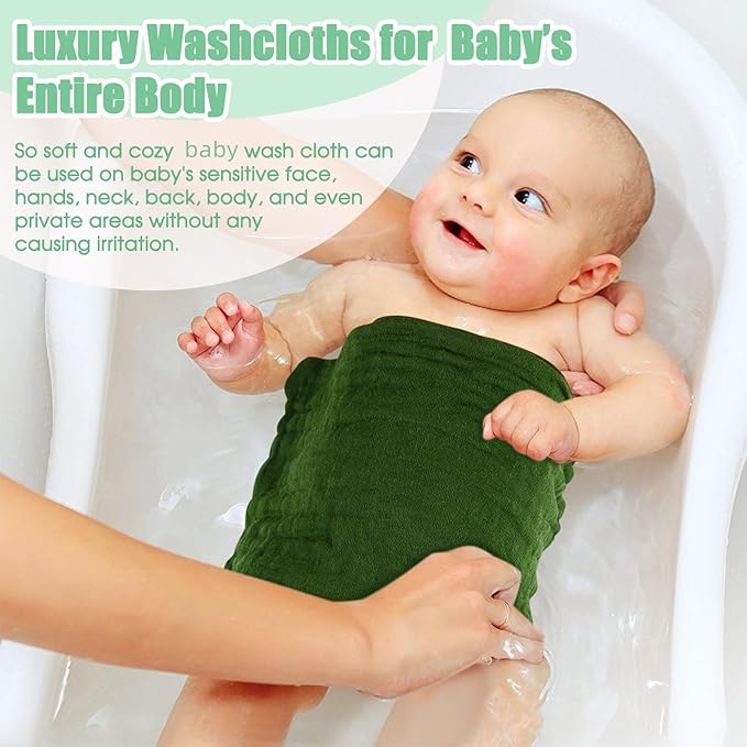 MUKIN Baby Washcloths - Soft Face Cloths for Newborn, Absorbent Bath Face Towels 6-12x12 inches
