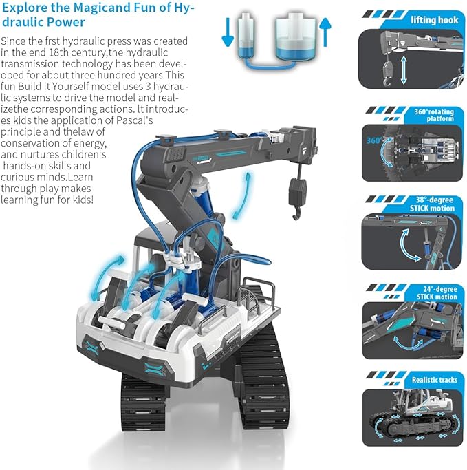STEM Building Block Assembly Toy Set for Kids 8-12 Years Old - 3-in-1 Hydraulically Powered Construction Toy Including Excavator, Crane, and Timber Loader,Stem Toys for Age 8-12 Boys&Girls