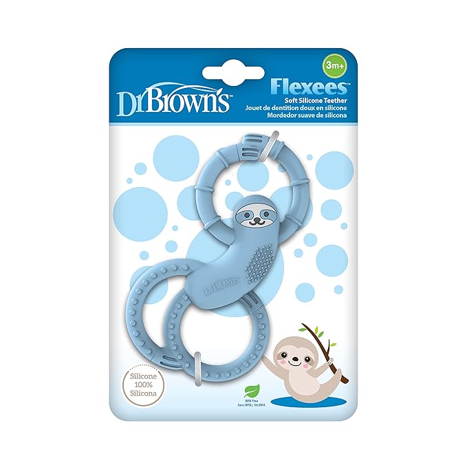 Dr. Brown's Flexees Blue Sloth, Soft 100% Silicone Baby Teether 3m+