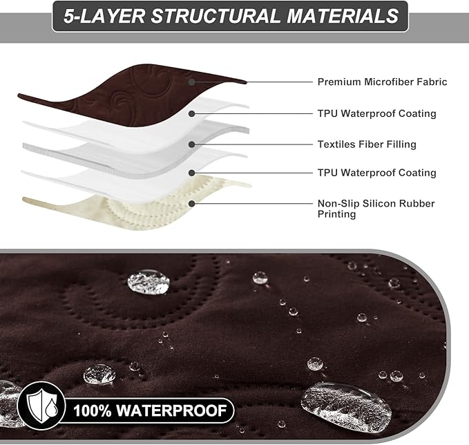 100% Waterproof Recliner Chair Cover, Recliner Chair Covers for Reclining Chair, Non-Slip Fabric Recliner Couch Cover for Living Room, for Pets Kids Protector, Washable (Chocolate, 28"Recliner Chair)