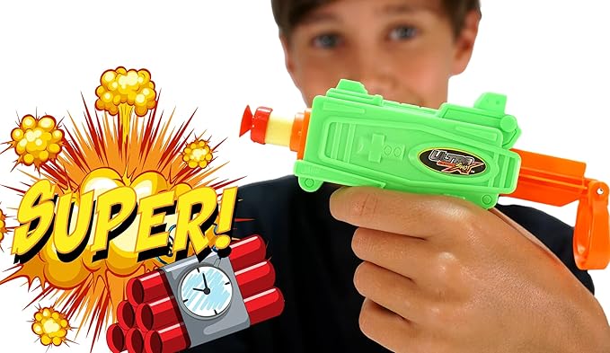 JA-RU Mini Foam Dart Gun (2 Toy Gun Pistol) w/ 5 Refill Soft Bullet Foam Darts for Kids. Fidget Gun Toy, Bulk Party Favors for Boys 5483-2s