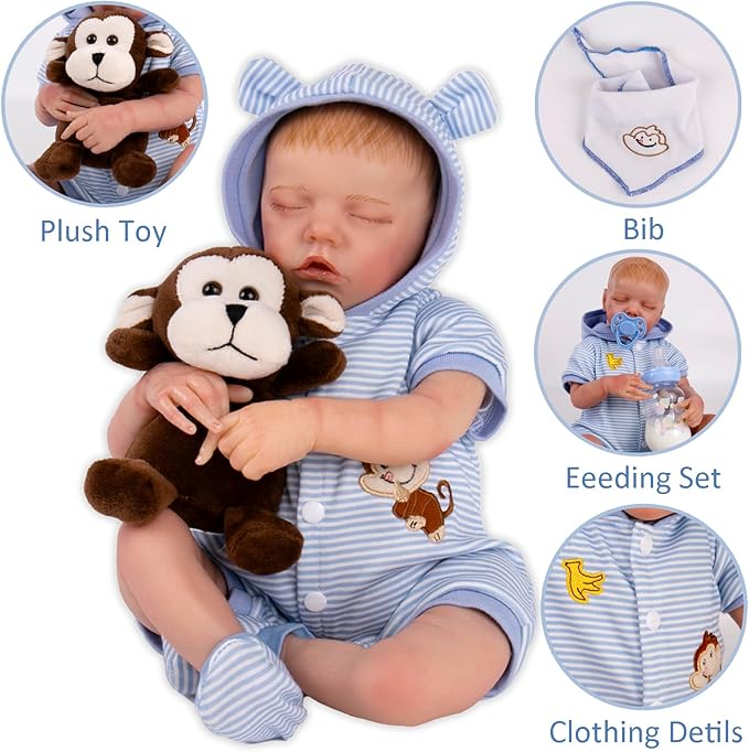 Aori 9 Pcs Reborn Baby Dolls Outfit Set with Bassinet 16-18 Inch