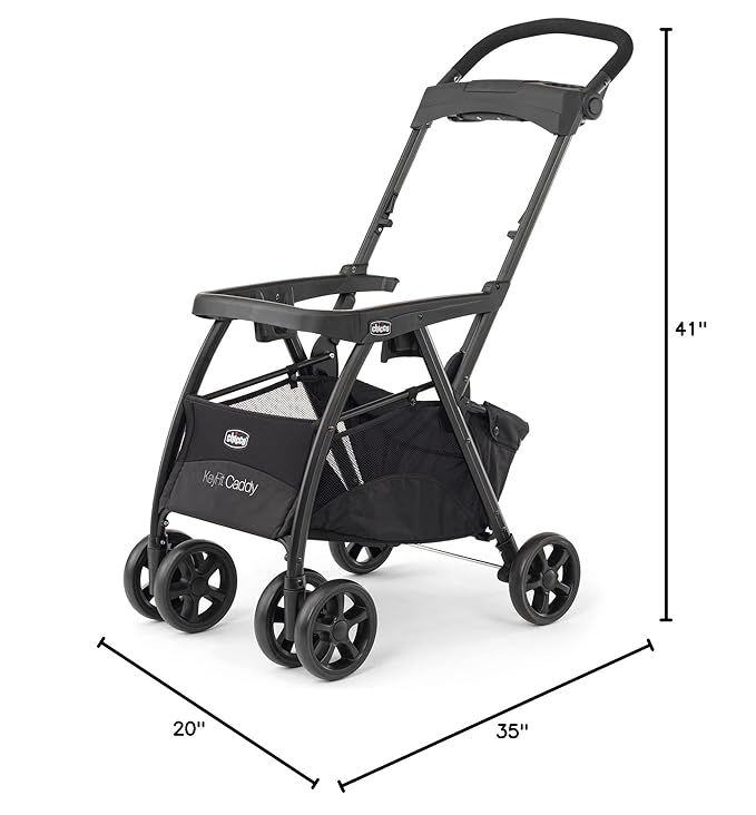 Chicco KeyFit Caddy Frame Stroller, Accepts All Chicco Infant Car Seats, Adjustable Handle, Parent Tray | Black/Black