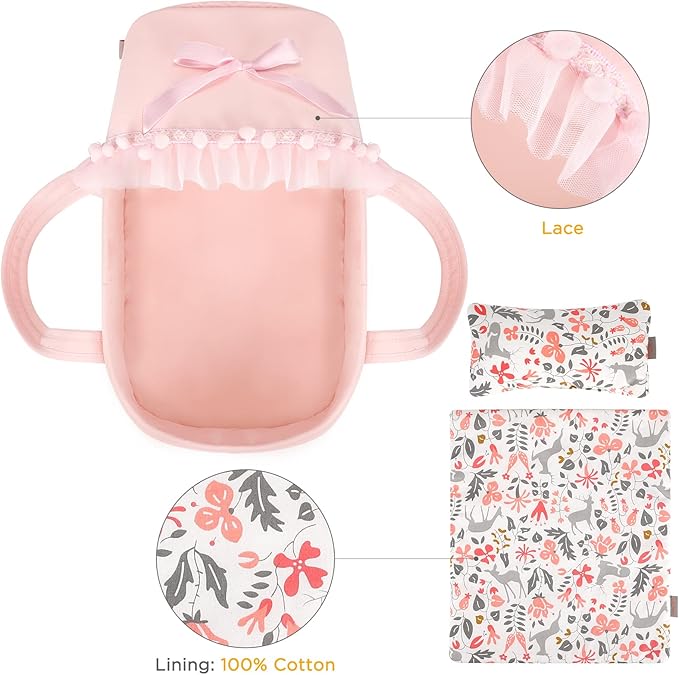 GAGAKU Baby Doll Bassinet, Doll Carrier Doll Carry Cot Set 9 10 11 12