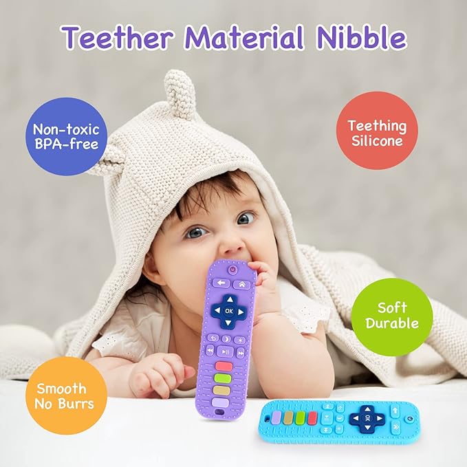 Hooku 2 Pack Remote Teether for Baby, Silicone Teethers for Babies 6-12 Months 0-6 Months,