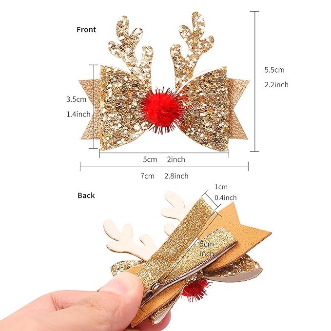 4 Pcs Christmas Hair Clips Xmas Bow Hair Accessories Cute