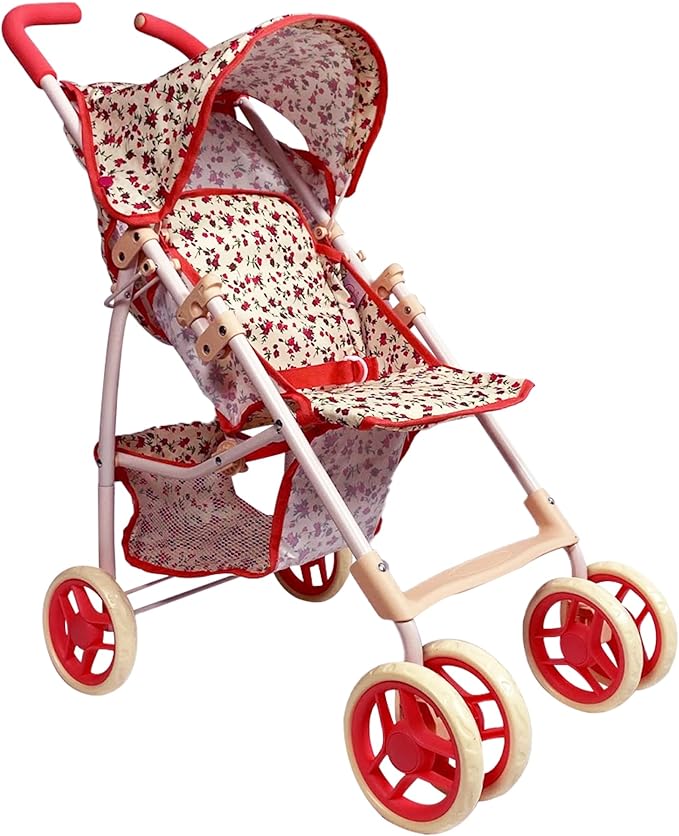Baby Doll Stroller for Toddler Girls & Big Kids up to 8 Years Old | 28” Baby Stroller for Dolls, Toy Baby Stroller with Cute Coral Floral Print