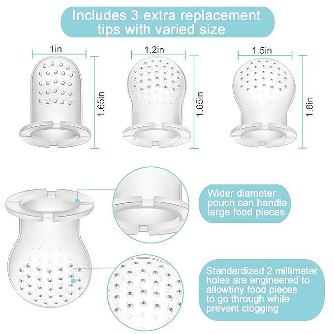 PandaEar 3 Pack Baby Fruit Food Feeder Pacifier with 3 Different Size Silicone Pouch, Silicone Teethers for Babies 3-6-12 Months