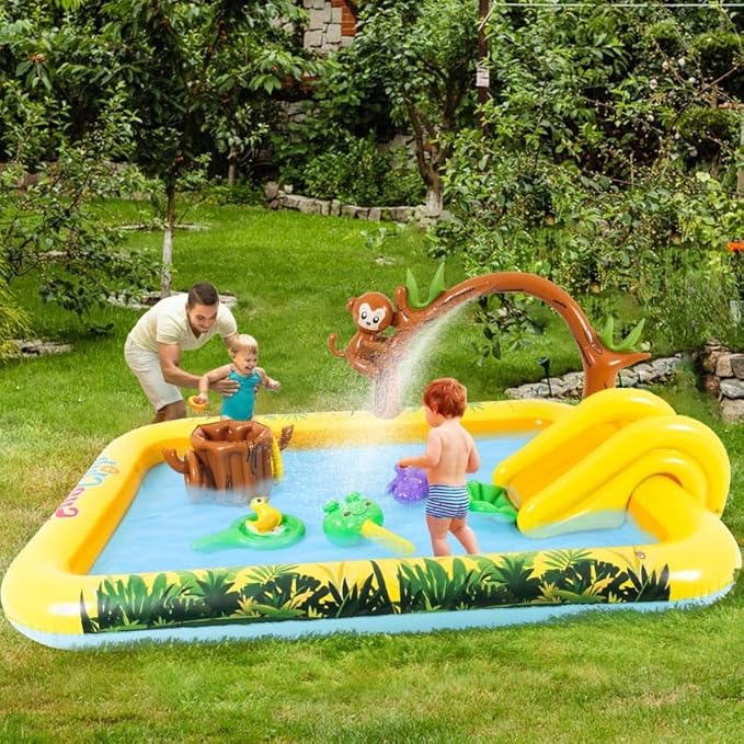 Inflatable Play Center, Inflatable Swimming Pool Cartoon Animals Sprinker Toy with Base Pool