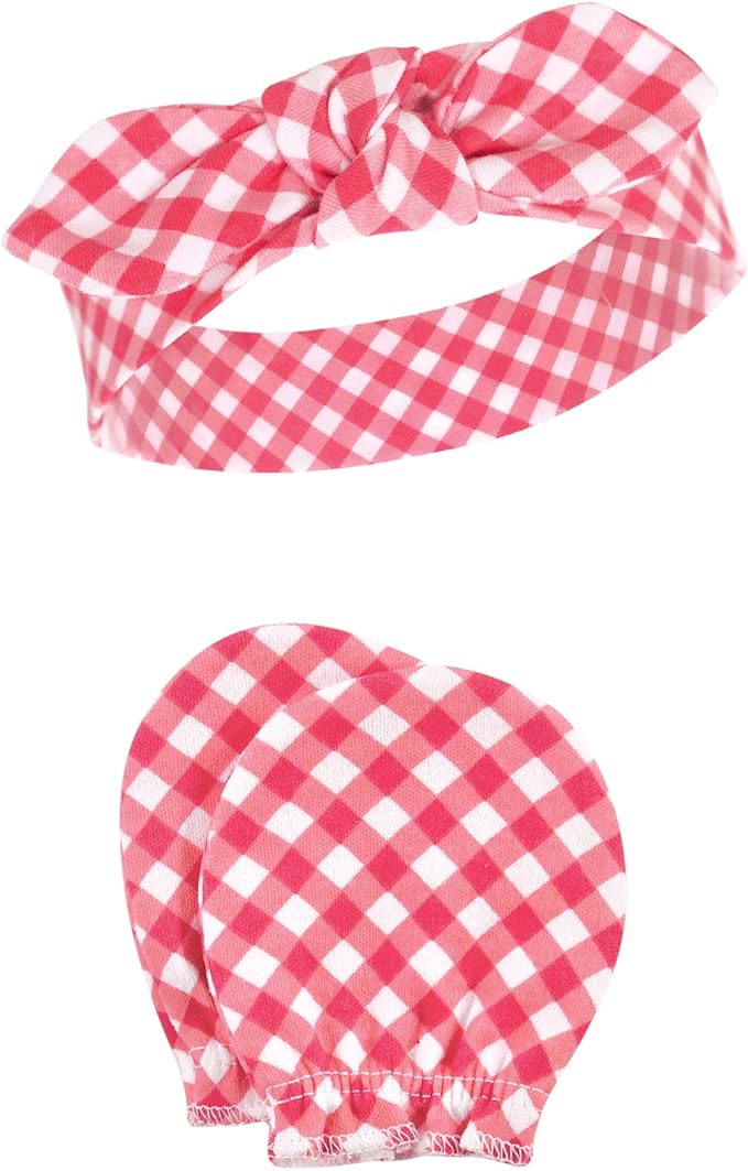 Hudson Baby Baby Girls' Cotton Headband and Scratch Mitten Set