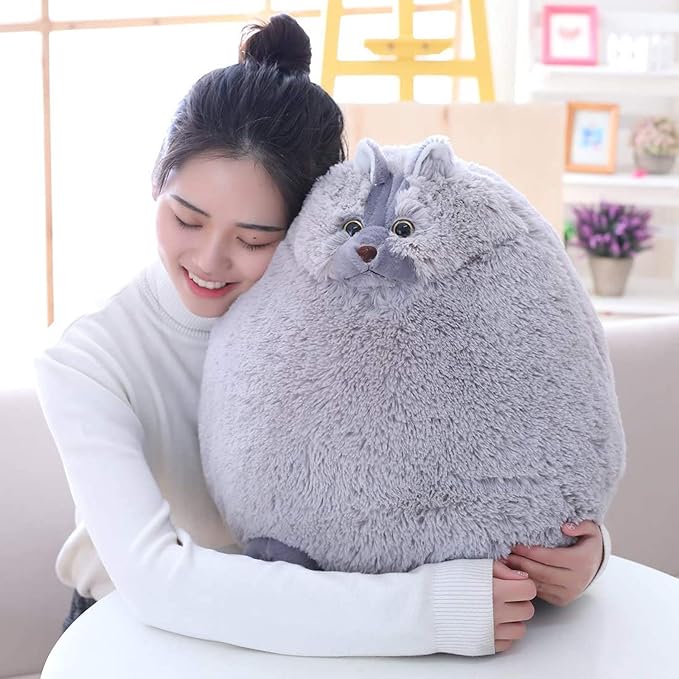 Winsterch Kids Large Cat Stuffed Animal Toys Gift Big Plush Cat Animal Baby Doll, Fat Gray Plush Cat Toy for Boys (Gray 20 Inches)