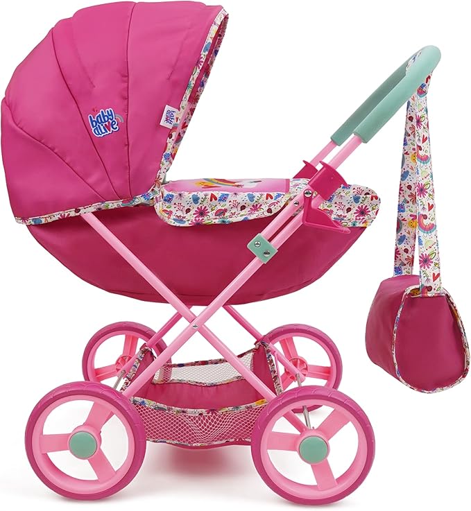 Baby Alive: Deluxe Classic Doll Pram - Pink & Rainbow 18", Large 3+