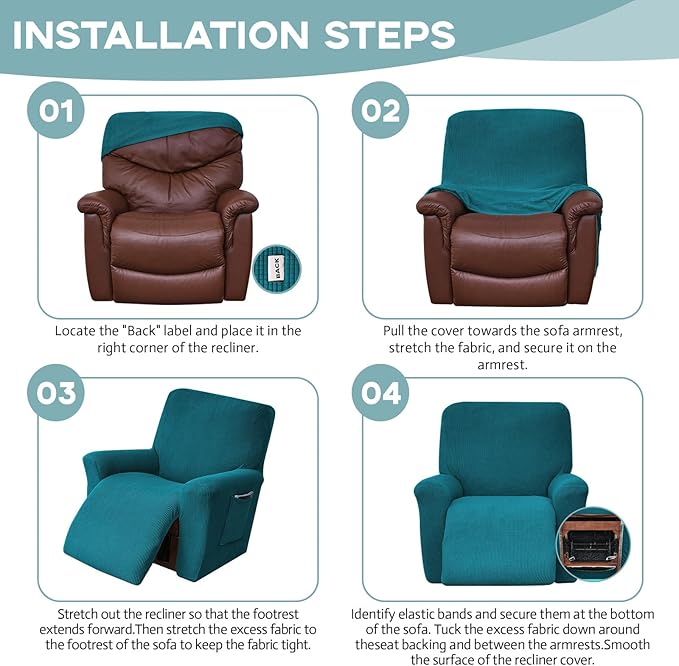 Recliner Chair Cover Lazy Boy Recliner Covers Recliner Covers for Recliner Chair 1 Piece Furniture Protector Prevent wear and pet Hair(Recliner,Peacock Blue)