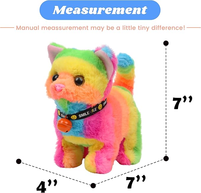 Hopearl Walking Cat Interactive Electronic Pet Plush Kitty Toy with Sounds and Movements Animated Meow Shake Head Wiggle Tail Gifts for Toddlers Birthday, Rainbow 7''