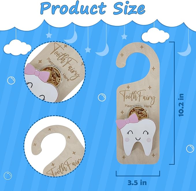 Tooth Fairy Door Hanger, Wooden Tooth Fairy Holder with Tooth