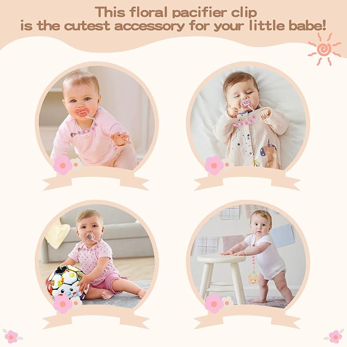 Pacifier Clips Baby Girls Floral Daisy Binky Clips Pacifier Holder