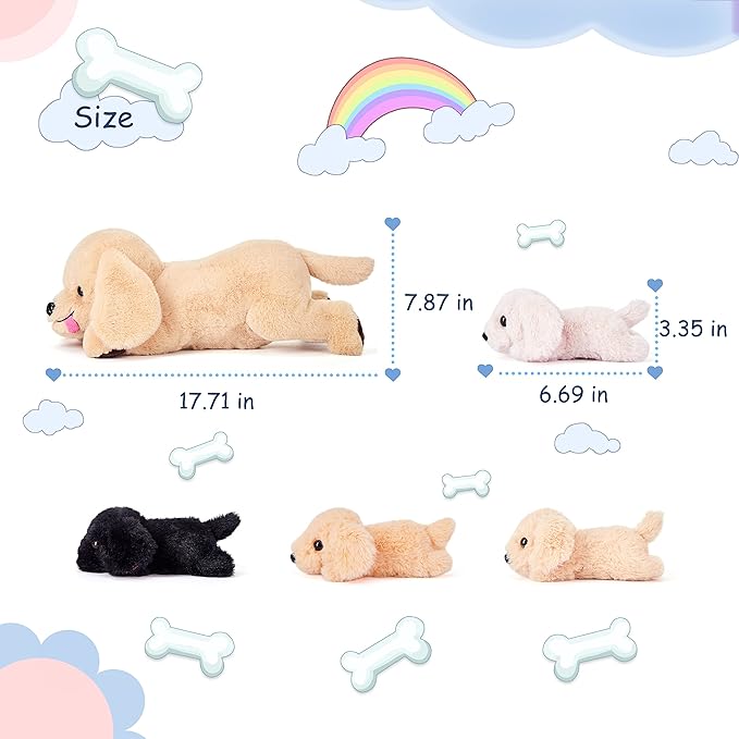 IKASA Mommy Dog Labradoodle Stuffed Animal Mom and Baby Plush Toy,Cute 17" Soft Small Mama Puppy Family Set Toy with Little Babies