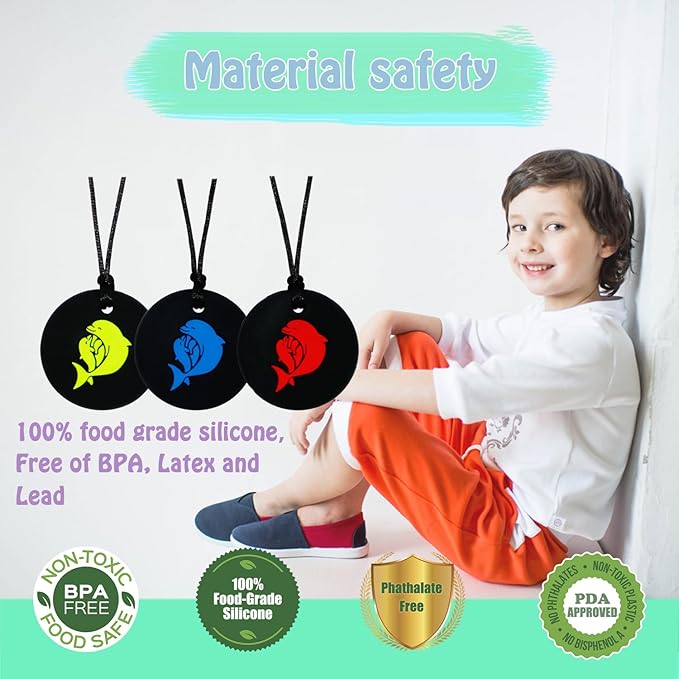 Chew Necklaces for Sensory Kids, Silicone Chewy Necklace 3Pack for Children with Autism
