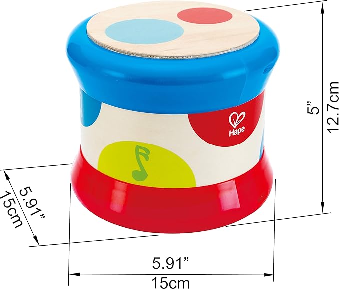 (Baby Drum) - Hape Baby Drum Colourful Rolling Drum Musical Instrument Toy For Toddlers, Rhythm & Sound Learning (E0333)