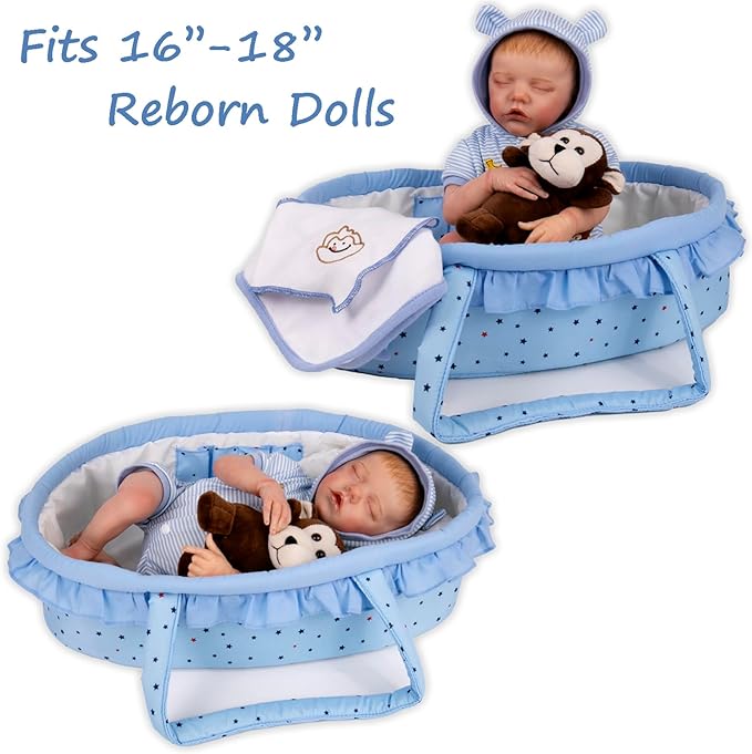 Aori 9 Pcs Reborn Baby Dolls Outfit Set with Bassinet 16-18 Inch
