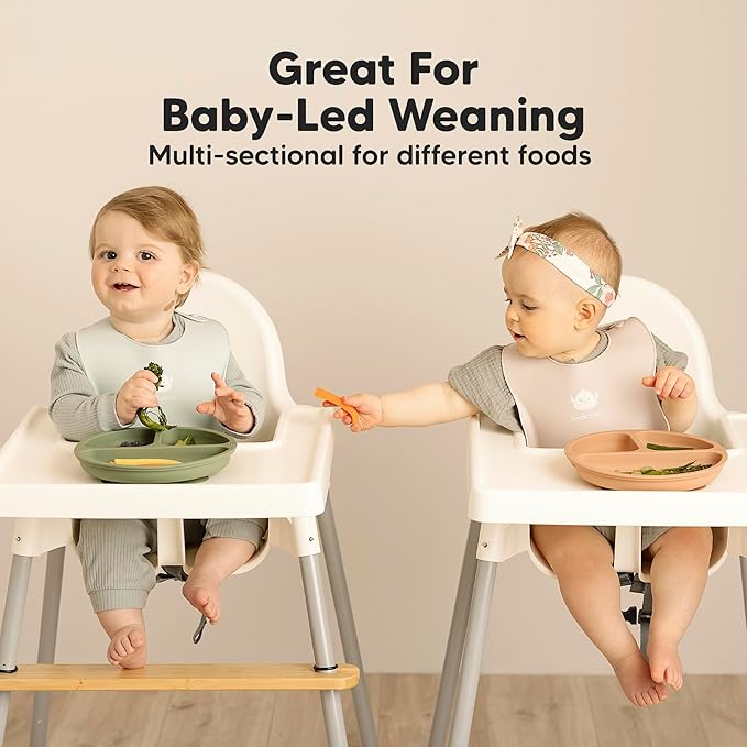 KeaBabies Suction Plates for Baby, Toddler - 3-Pack 100% Silicone Toddler Plates, Divided Baby Plates with Suction, Silicone Plates for Baby, Kids, BPA-Free, Microwave, Dishwasher Safe (Valiant)