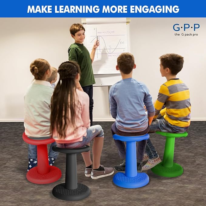 '-Dynamic-, Kid Wobble Stool Pair, Wiggle Chair Flexible Seating for Preschool & Elementary Classroom, Improves Focus, Posture & ADHD/ADD-Blue 17.7 Hight' Stools Pack of 2