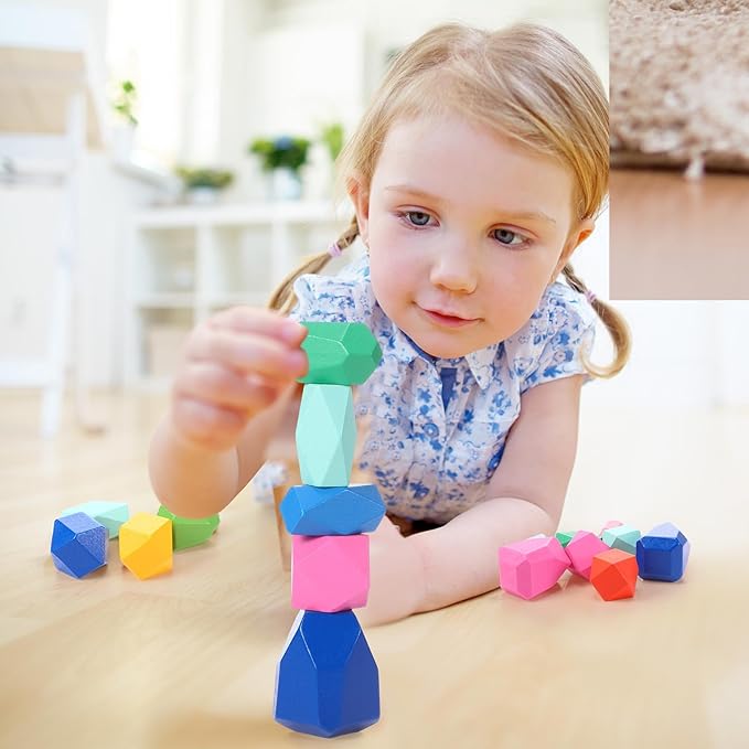 60 Pcs Stacking Rocks Montessori Toys for 1+ Year Old