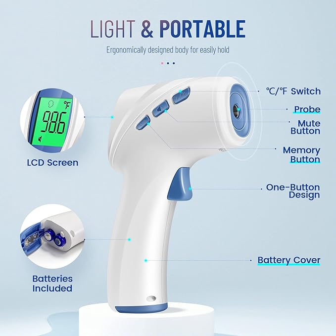 Forehead Thermometer for Adults and Kids, Digital Infrared Thermometer with Fever Alarm