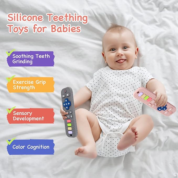 Hooku 2 Pack Teething Toys for Babies 0-6 Months, Silicone Teethers for Babies 6-12 Months