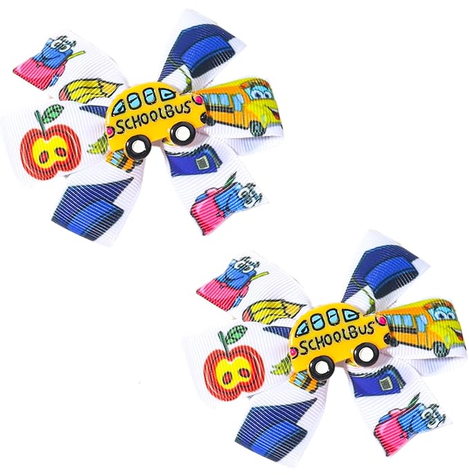 2Packs Back to School Bow Hair Clips School Bus Hair