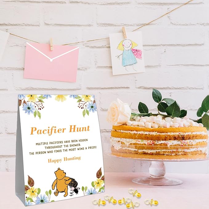 Winnie Mini Pacifiers Baby Shower Game, Pacifiers Hunt Sign 50Pcs Yellow 8 * 10IN