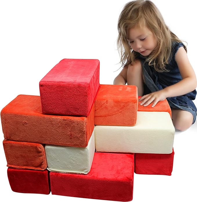 The Original Premium Plush Building Block for Kids - Certified Safe Foam Blocks in Luxuriously Soft Fabric Covers 24 (Brick